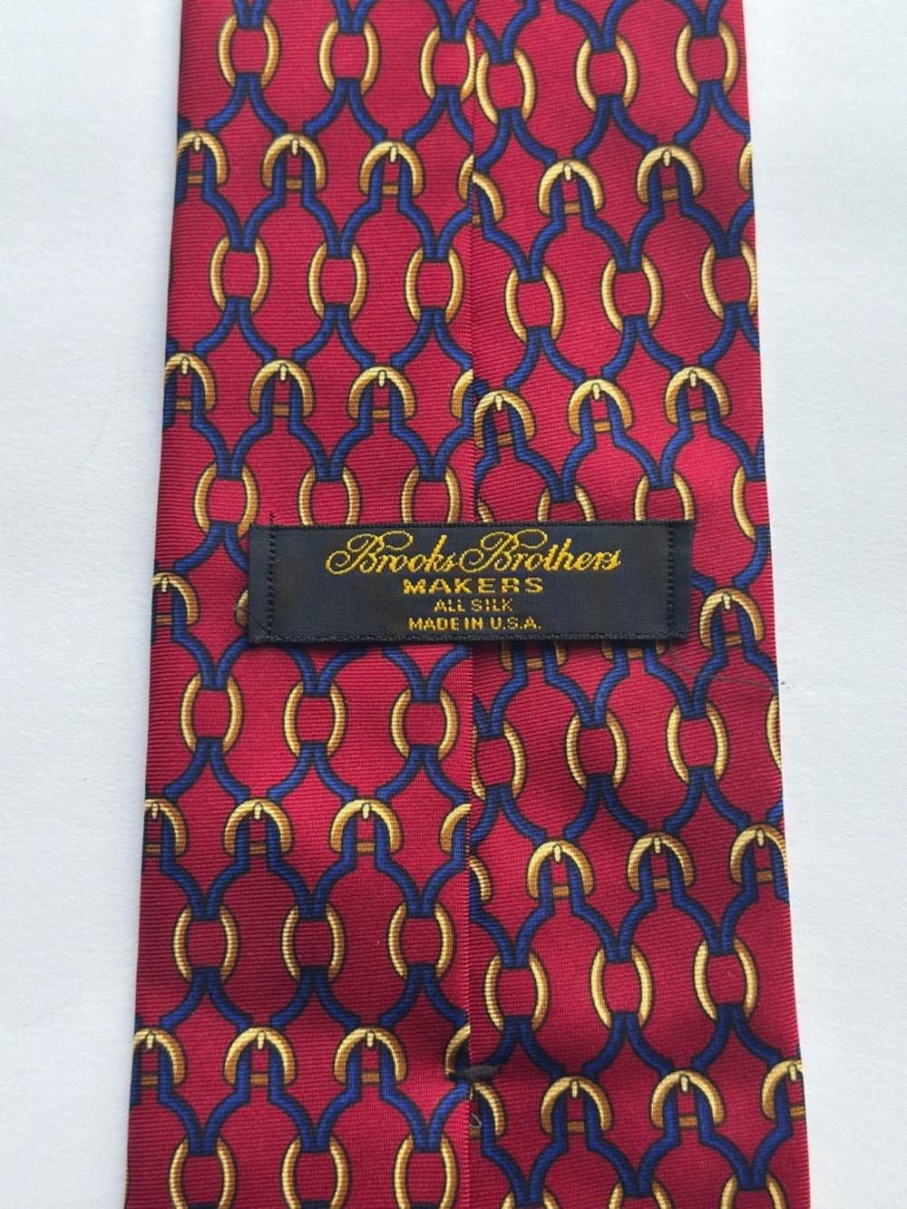 Brooks Brothers Makers Silk Tie Maroon Red Chain Link Interlocking Geometric USA